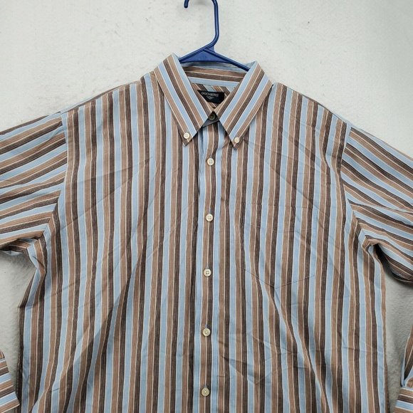 DOCKERS Shirt Men's Long Sleeve Casual Button Up Striped Easy Care Brown Large - Picture 6 of 12